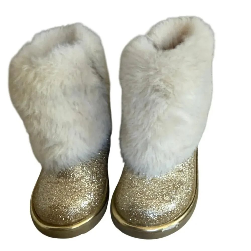 Harper Canyon Gold Glitter Faux Fur Winter Boots Toddler Girls Size 7C